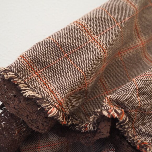 Free People Brown Tartan Plaid Lace Trim Skirt sz 4 - Picture 4 of 8